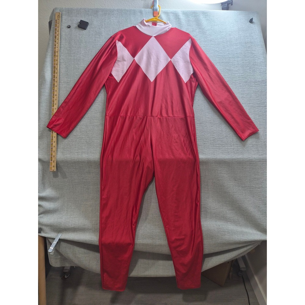 Mighty Morphin Power Rangers Costume Jumpsuit Women XL Red Pink Stretch Back Zip